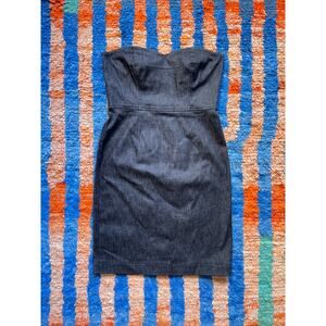 Vtg Y2K DKNY Black Denim Strapless Dress Sz 12 Bodycon Subversive Tube Midi